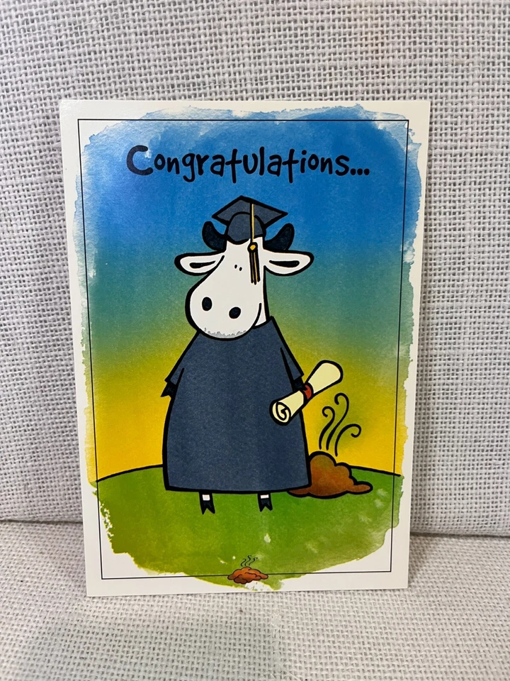 Leanin' Tree Cow in Cap & Gown Next To Poop Congratulations Greetings Card - Image 1 of 4