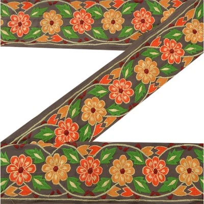 Borde de sari vintage sánskriti bordado antiguo 1 año de costura gris artesanía Foto 1 de 4