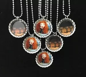 MERIDA / party favors / 6 BRAVE inspired / bottle cap necklaces/ birthday /Bear - Picture 1 of 1