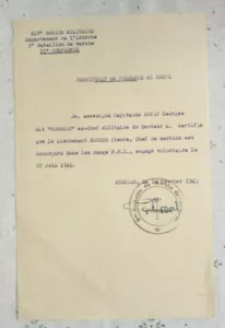 GUERRE 39/45 WW2 FFI ARDECHE ANNONAY CERTIFICAT DE PRESENCE AU CORPS FFI 1945 - Bild 1 von 1