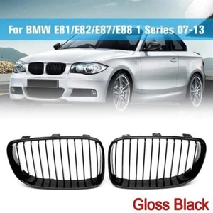 For BMW 1 Series E81 E82 E87 E88 2007-2013 Gloss Black Front Kidney Signal Grill - Picture 1 of 7