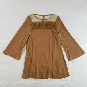 NEW ENTRO Camel Brown Long Sleeve Boho Festival Top Size Medium - Picture 1 of 8