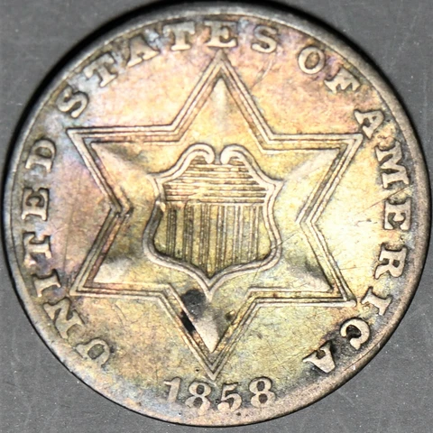 1858 Three Cent Silver, beautiful original in a pleasing high grade Cover