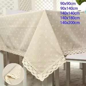 Rectangle Square Tablecloth Table Cover Flower Pattern Dining Table Cloth w/Lace - Picture 1 of 17