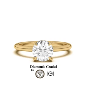 IGI 2.00 CT F VS2 Round Cut Lab Grown Diamond Engagement Ring 14K Yellow Gold - Picture 1 of 6