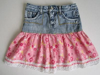 Girl's Denim Skirt 6yrs Childs Lacey Pink Floral Daisy Distressed Country Jeans  - Image 1 of 4