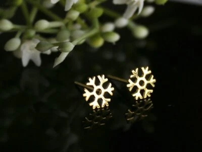 14k Solid Gold Snowflake Ear Piercing Dainty Gold Nose Ear Piercing Jewelry Gift - Image 1 of 4