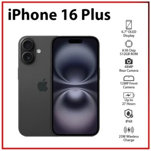Apple iPhone 16 Plus 5G 8GB+512GB BLACK Dual SIM Unlocked iOS Mobile Phone - Picture 1 of 8