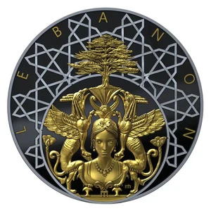 2025 Niue Grand Lebanon 100th Ann. 2 oz Silbermünze Ruthenium vergoldet PP - Bild 1 von 2
