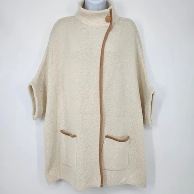 Poncho de malha tamanho único LC Lauren Conrad novo com etiquetas marfim bronzeado Scandi Chic - Imagem 1 de 4