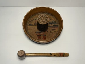 Vintage Japanese Carved Wooden Nutcracker Bowl w/ Mallet & Pedestal - Picture 1 of 10