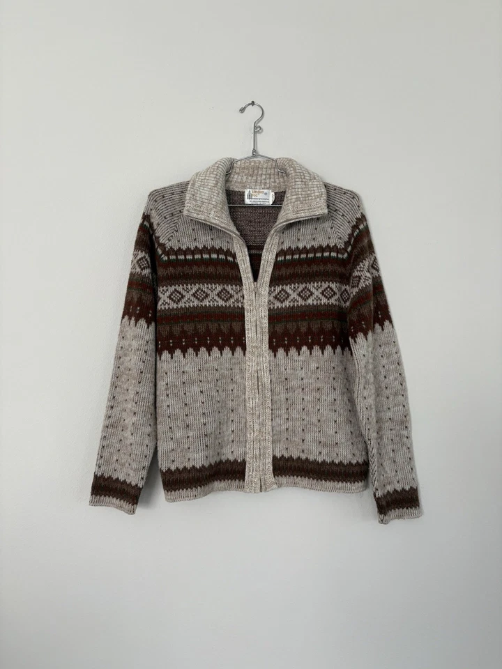 Suéter Vintage Años 70 Londres Niebla Bohemio Western Retro Patrón Acrílico Cremallera M Foto 1 de 4