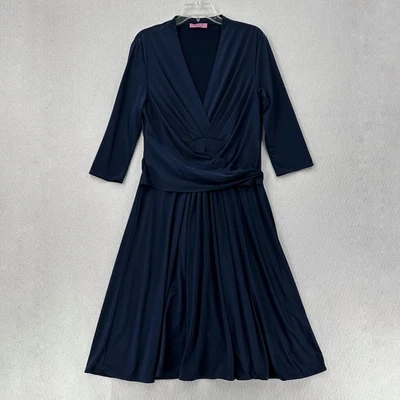 Eliza J Faux Wrap Surplice Dress Drapey Midi Dress Blue Ruched 12 - Image 1 of 4