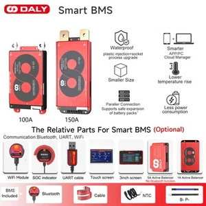 Daly Smart BMS+Bluetooth Module For 4S 12V/8S 24V/16S 48V 100A-150A LiFePo4 Pack - Imagen 1 de 35