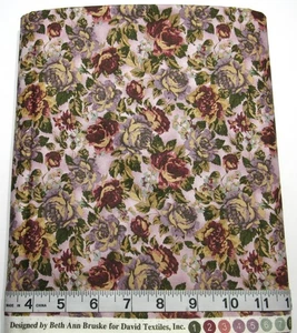 Vintage Beth Bruske Florals On Purple BTY David Textiles Cotton Sew Quilt Fabric - Picture 1 of 3
