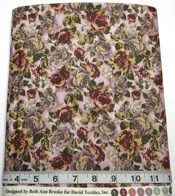 Vintage Beth Bruske Florals On Purple BTY David Textiles Cotton Sew Quilt Fabric - Image 1 of 3