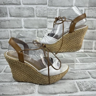 Sandalias alpargata Schutz para mujer talla 8 de cuero blanco con plataforma de cuña Foto 1 de 4