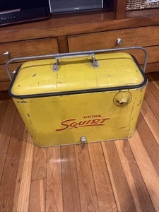 Vintage Squirt Soda Yellow Cooler Embossed Lettering Progress Refrigerator Co - Picture 1 of 24