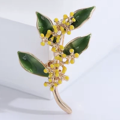 Yellow Floral Brooch  Enamel Leaf Pin Nature Gold Tone Thanksgiving Jewelry Gift - Image 1 of 4