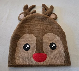 Target Brown Knit Beanie with Red Nose Reindeer Design, Adult One Size, 2017 - Picture 1 of 4