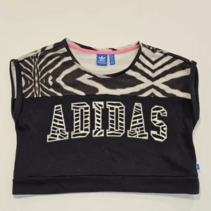 Adidas Womens Originals Zebra Animal Print Cropped Jersey Top UK 12 - Picture 1 of 8