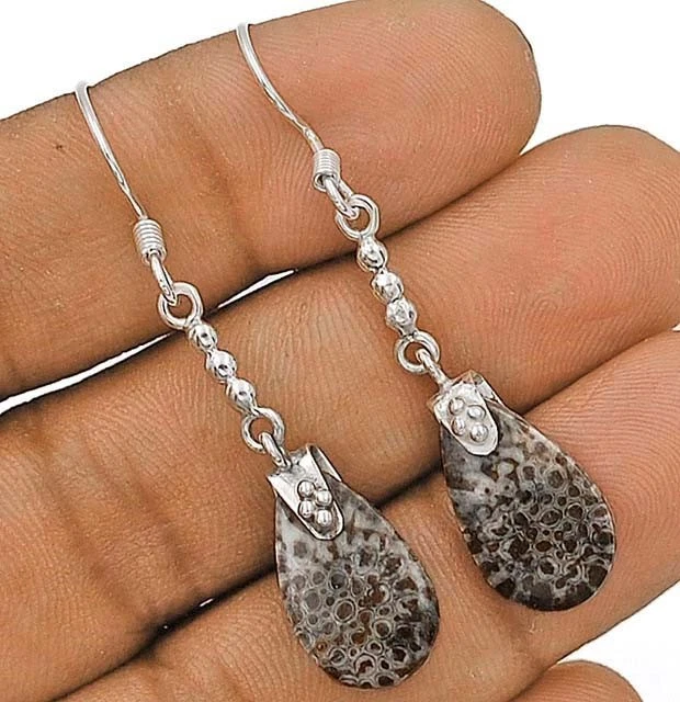 Pendientes de plata esterlina maciza 925 coral raya natural joyería @B11-5 Foto 1 de 1