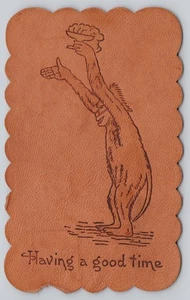 Eine gute Zeit Affe mit Schale gewellter Rand Leder Postkarte - Bild 1 von 2