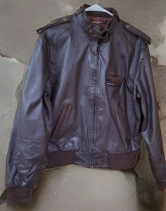 Members Only Bomber Jacket Mens Size 42 Brown Leather Retro Zip Coat  90s Lined - Picture 1 of 23