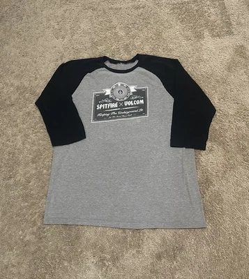 Camisa De Colección Spitfire Volcom Para Hombres Grande Patinador Grunge Manga 3/4 Gris Negra Foto 1 de 4