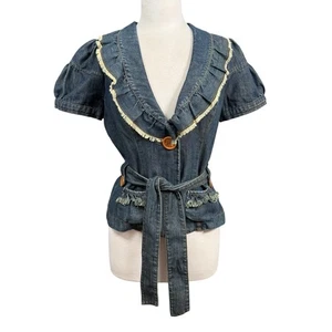 Giacca vintage Ivy Jane denim con volant manica corta e cintura M western cottagec - Foto 1 di 9