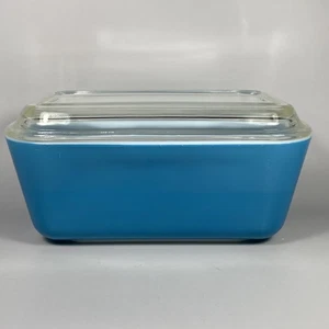 Vintage Pyrex Primary Colors Blue 1.5 Pint Fridge Dish 502-B w/Lid 502-C - Picture 1 of 18