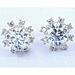 Tachuelas solitarias de diamantes blancos de corte redondo certificadas de 2,00 quilates en plata de ley 925 - Imagen 1 de 4