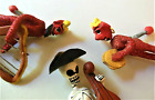 Vintage Day of the Dead Skeleton Musician & 2 Devil Musicians with Spring Tails