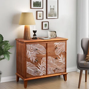 Bohemian Style 6 Drawer Chest Solid Wood Frame Veneer Storage Unit - Picture 1 of 11