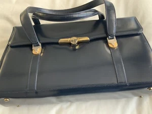 Damen Vintage Maylette marineblaue Lederhandtasche - Bild 1 von 12