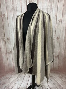 Poncho Capa Tejido Lana Rayas Talla Única Beige Marrón Gris Western - Imagen 1 de 23
