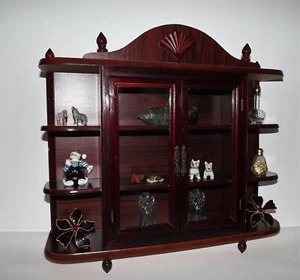 Vintage WOOD Table Top Wall GLASS Doors DISPLAY Curio CABINET Cherry Finish - Picture 1 of 12
