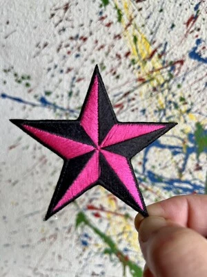 Star Iron On Patch Pink Black Embroidered - Image 1 of 2