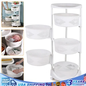 5 Tier Lazy Susan Turntable Shelves Kitchen Rotating Organizer Storage w/ Wheels - Picture 1 of 12