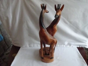 Vintage Hand-Carved Wooden Love Twist African Giraffes Height 32cm x 13 x 13cm - Picture 1 of 8