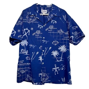 Vintage Men's Rai Nani Hawaiian Blue and White Aloha Map Shirt Sz XL - Picture 1 of 4