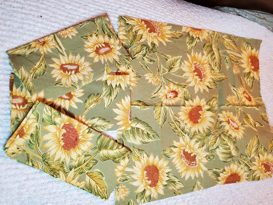 Juego de servilletas de tela floral verde April Cornell girasol (4) cuatro telas de algodón Foto 1 de 4