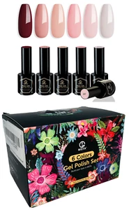 MEFA 6 Color Perfect Gel Polish Nail Set Salon DIY Shimmer Kit Peach French Nude - Picture 1 of 11