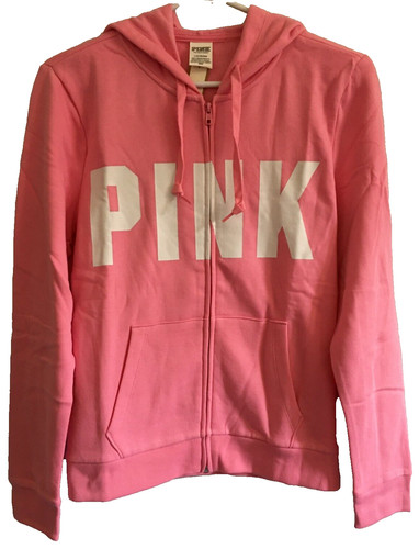 UNDERCOVER Felpa con cappuccio Victoria's Secret ROSA Everyday Lounge logo blocco Dreamy L full zip NUOVA