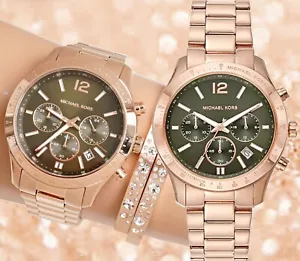 Michael Kors Watch Women's Wrist MK7412 Berkley Chronograph IP Rose Gold New - Picture 1 of 13