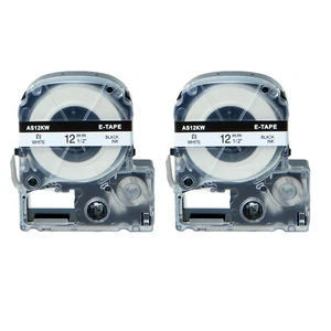 2PK Black on White 1/2" Compatible with EPSON LK-4WBN KingJim SS12KW 12mm Tape - Picture 1 of 12