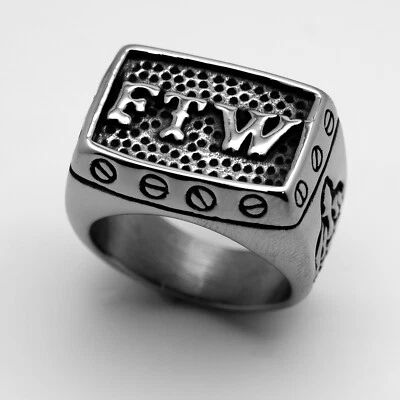 "FTW" Signet Ring Biker Stainless Steel Men's Ring 111 - Image 1 of 3