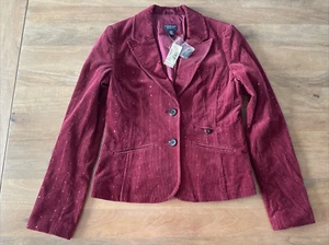 NWT American Eagle Y2K Corduroy Blazer Jacket Womens Medium Maroon Embellished - Picture 1 of 9