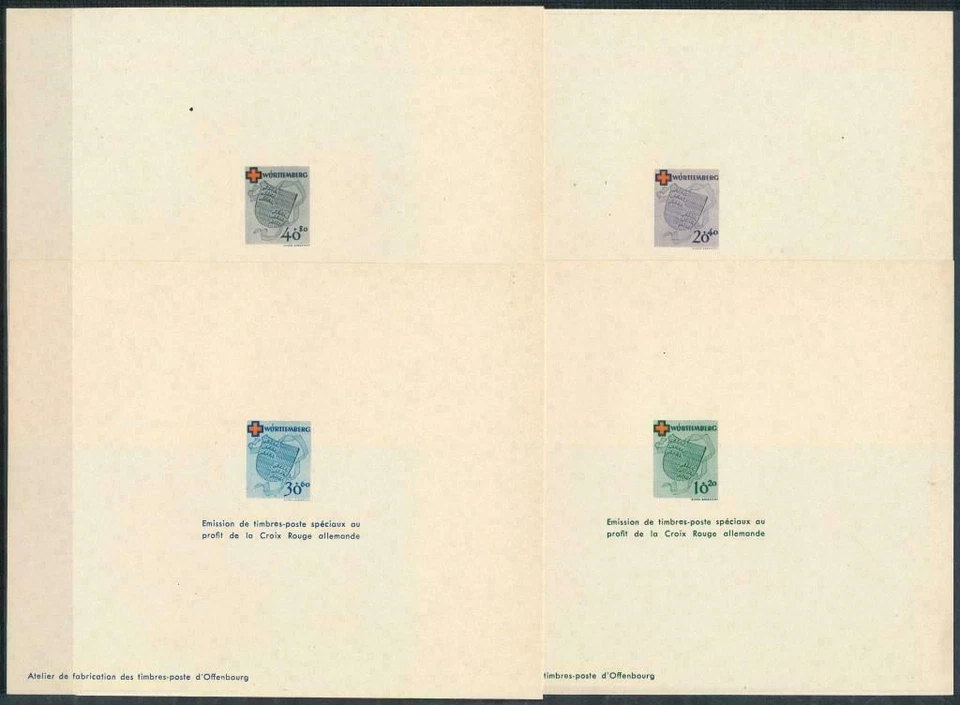 French Zone - Wurttemberg 1949 - Red Cross , Scott# 8NB1/4 - 04 PROOFS -  Scarce - Image 1 of 1