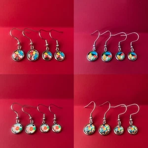 Women's Colourful Abstract Art Hook Drop Dangle Glass Earrings Jewellery Gift UK - Picture 1 of 31